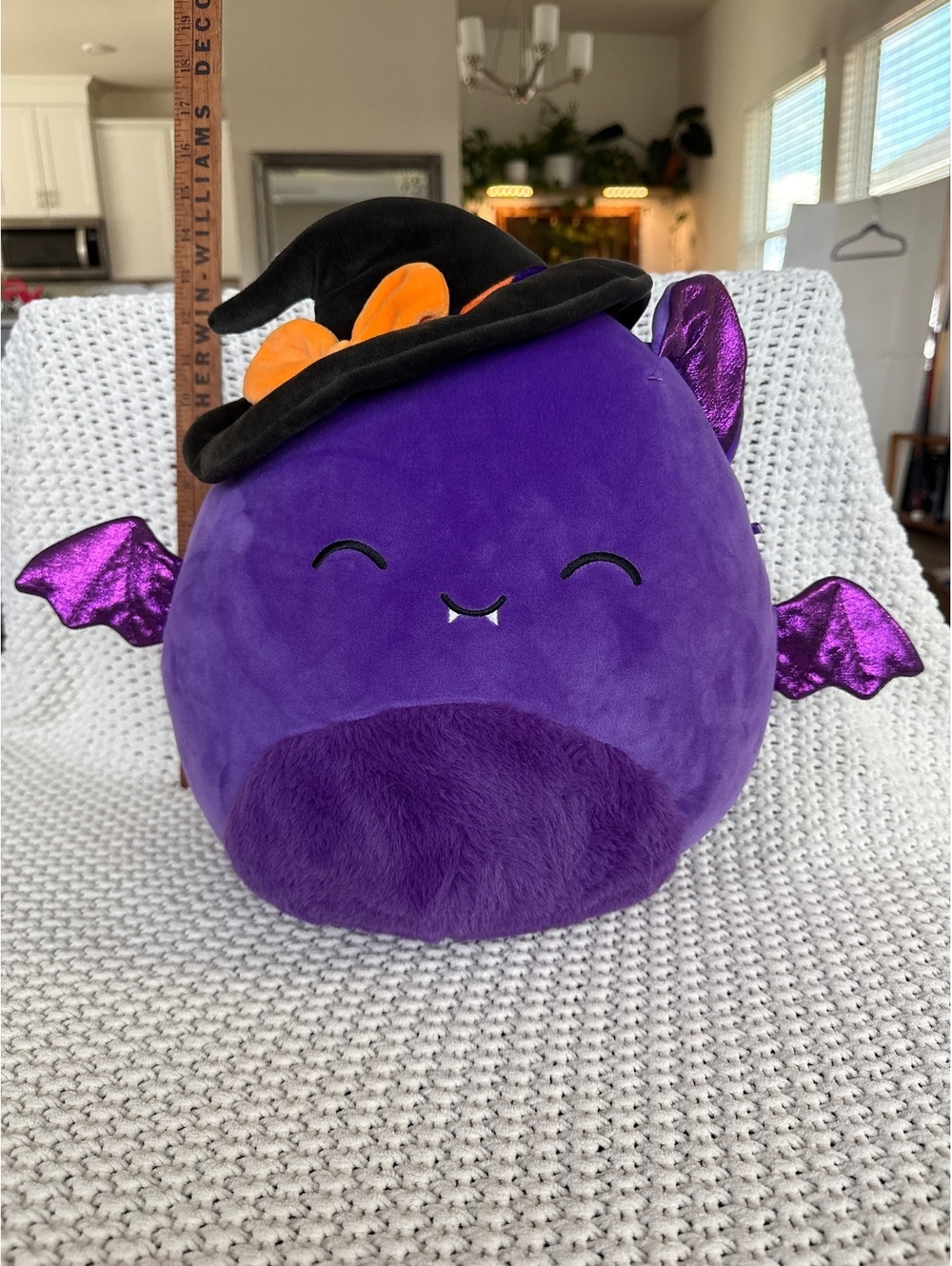 Original Squishmallows Purple Bat Plush with Witch Hat